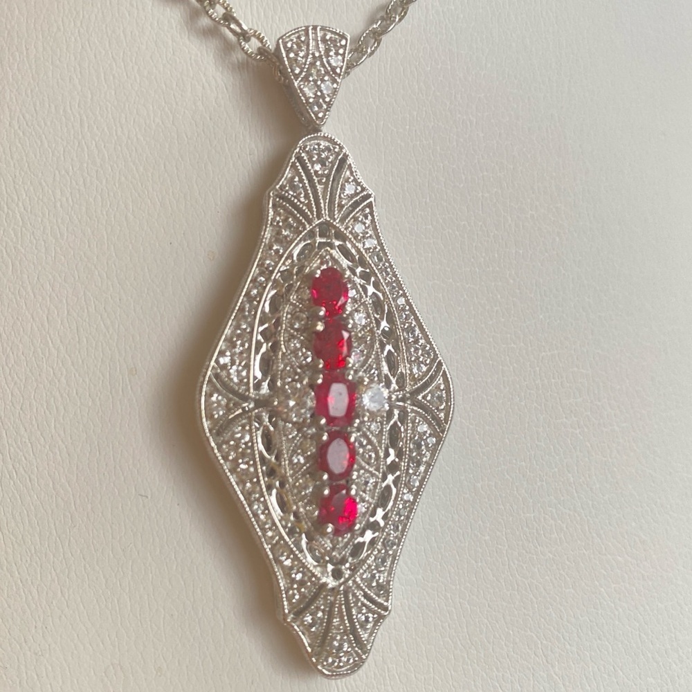 Generations 1912 Red Spinel & White Sapphire Sterling Silver Pendant NECKLACE